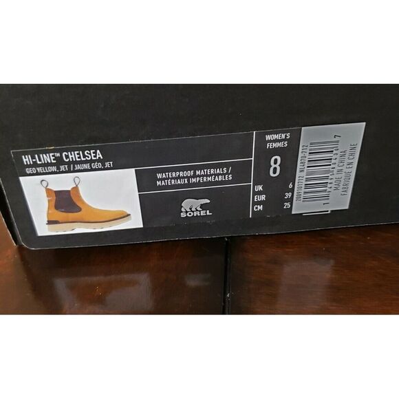 Women's Sorel Hi-Line Chelsea Leather Boots Size 8 Geo Yellow Slip On - Picture 6 of 6